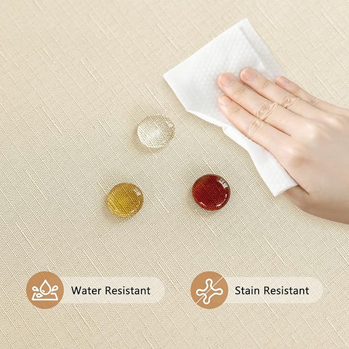 Fabric 52 x 52 Inch Square Tablecloth, Faux Linen Textured Water Resistant & Wipeable Card Table Cloth, Reusable for Dinning Kitchen Patio, Beige