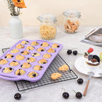 Mini Silicone Muffin Pan with Metal Frame, Non Stick Silicone Cupcake Pan with Handles 24 Cup, BPA Free Silicon Muffin Tin Tray Small for baking, egg bites, Cupcake Mold Purple