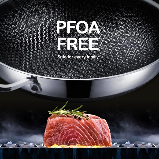 DOTCLAD 13 Inch Hybrid Stainless Steel Wok with Lid and Steamer Basket, Non Stick Stir Fry Pan, PFOA-Free, Works on Induction, Dishwasher & Oven Safe