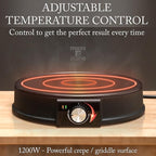 Moss & Stone 12” Electric Griddle Pan & Crepe Machine, Non-Stick Electric Crepe Maker with Adjustable Temperature, Includes Spreader & Spatula – Ideal for Pancakes, Blintzes & Tortillas