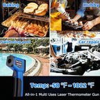 Infrared Thermometer Gun for Cooking, Digital Laser Temperature Thermometer -58℉~1022℉ IR Thermometer Gun for Blackstone Pizza Oven Deep Frying Other Daily Uses with Hard Carrying Case (NOT for Human)