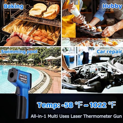 Infrared Thermometer Gun for Cooking, Digital Laser Temperature Thermometer -58℉~1022℉ IR Thermometer Gun for Blackstone Pizza Oven Deep Frying Other Daily Uses with Hard Carrying Case (NOT for Human)
