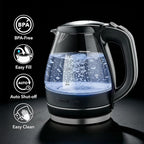 OVENTE Electric Kettle, 1.5L Borosilicate Glass Countertop Water Heater and Boiler for Coffee or Tea, BPA-Free, Auto Shut-Off, Boil-Dry Protection, Removable and Washable Spout Filter, Black KG83B