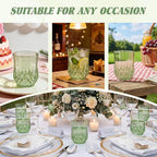 40 Pack Plastic Stemless Wine Glasses,12oz Unbreakable Vintage Elegant Drinking Glass Set,Reusable Fancy Cocktail Cups for Party, Wedding, and Bulk Events (40, 12oz-Sage Green)