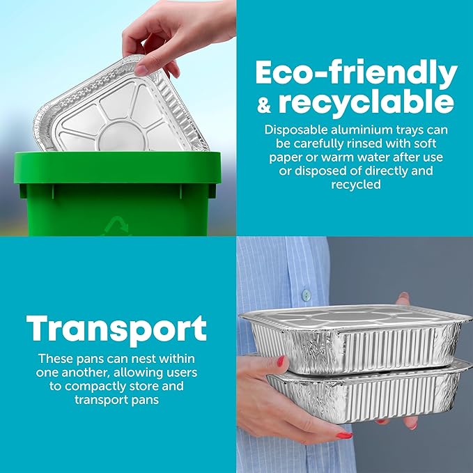 8x8 Disposable Aluminum Pans - 100 Pack Foil Pans For Cooking, Baking Cakes, Roasting & Homemade Breads - Disposable Food Containers