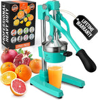 Zulay Kitchen Cast Iron Juicer - Easy-to-Clean Heavy-Duty Manual Juicer, Professional Citrus Juicer - Stainless Steel Lemon Squeezer - Manual Citrus Press & Orange Squeezer - Orange Juicer – Teal