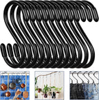 Vinyl Coated S Hook, Hanging Plants,Non Slip,Small Rubber Coated Steel Metal Black Closet S Hook for Hanging Jeans Plants Jewelry Pot Pan Cups Towels (12, 3 Inch+Black + Vinyl Coating)