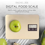 Rachel Zoe Digital Kitchen Food Scale with Non-Slip Base for Home and Kitchen, Measures in Pounds, Grams, Milliliters & Kilograms, Battery Operated Aluminum Electric Scale for Meals, Baking & Diets