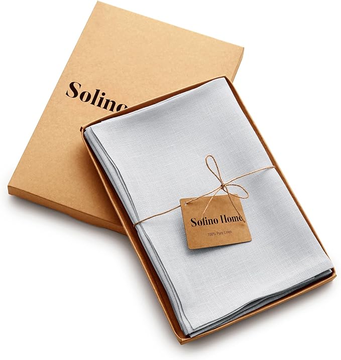 Solino Home Linen Napkins Set of 4-100% Pure Linen Silver Cloud Dinner Napkins Cloth 20 x 20 Inch for Winter - Fete, Handcrafted and Machine Washable
