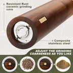 Wooden Salt and Pepper Grinder Set 8 Inch Manual Salt and Pepper Mill with Tray Adjustable Coarseness Refillable Wood Grinders with Gold Bottle Label for Kitchen Christmas Home Gift(Wood Color)