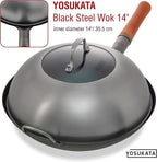 YOSUKATA Wok Lid 13.6 Inch - Premium Stainless Cover with Tempered Glass Insert Steam Holes - Dishwasher-Safe Lid for 14-Inch Wok - Chees Melting Dome for Griddle
