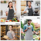 NLUS 2 Pcs Kitchen Cooking Aprons, Poly/Cotton Blend Adjustable Soft Bib Stripe Aprons with 2 Pockets for Women Men Chef (Blue Pinstripes/Black Stripes)