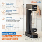 Simpli Soda BLÜ Sparkling Water Maker, Premium Soda Streaming Machine, Carbonated Water Machine and Soda Maker - Black (Machine + 1 CO2 Cylinder)