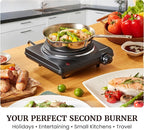 Elite Gourmet Countertop Electric Burner, 1000W Cast Iron Hot Plate, 7 Heat Settings, Portable Cooktop for RV, Dorm, Office & Small Kitchens, Road-Ready & Compact