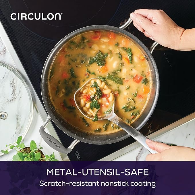 Circulon A1 Series with ScratchDefense Nonstick Induction Cookware, Stockpot with Lid, Pasta Pot, Kitchen Essentials, 8-Quart, Graphite