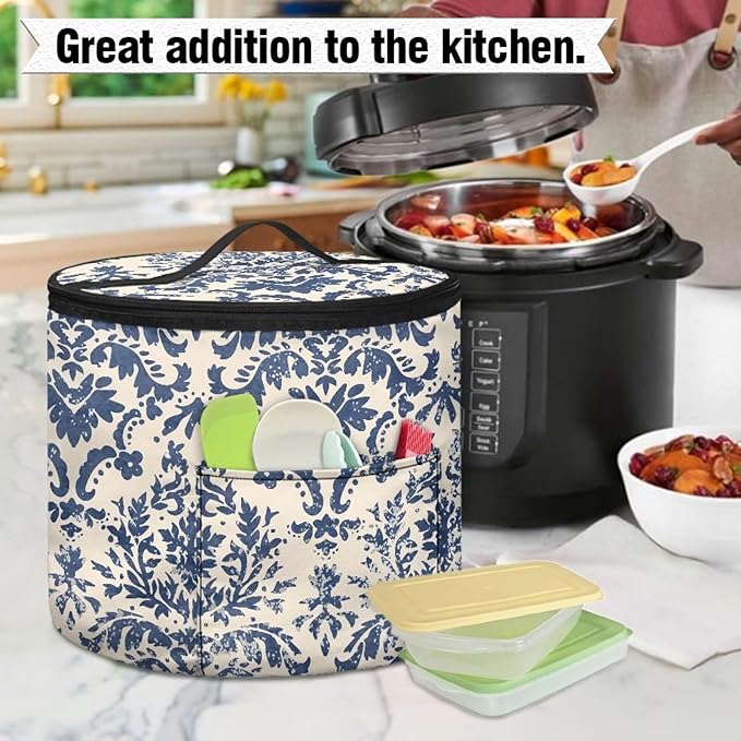 Electric Damask Flower Pressure Cooker Insulation Bag for Home Reusable Pressure Cooker Storage Bag Retro Kitchen Appliance Dust Cover for Picnic