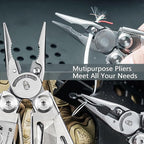 HX OUTDOORS 19 In 1 Multi Tool Pocket Knife Set, Stainless Steel Multitool Pliers with Fire Starter and Glass Breaker, Folding EDC Camping Survival Tools for Men (Silver)