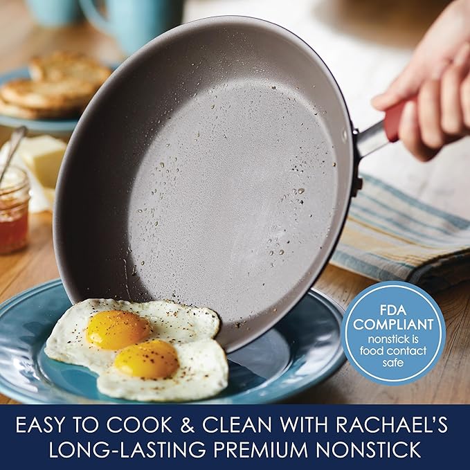 Rachael Ray - 87630 Rachael Ray Cucina Hard Anodized Nonstick Cookware Pots and Pans Set, 12 Piece, Gray with Red Handles