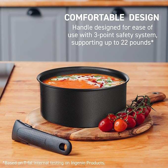 T-fal Ingenio Nonstick Cookware Set, Induction, Oven Broiler Safe 500F, Cookware, Pots and Pans, RV, Camping, Oven, Broil, Dishwasher Safe, Detachable Handle, Red (Pack of 20)
