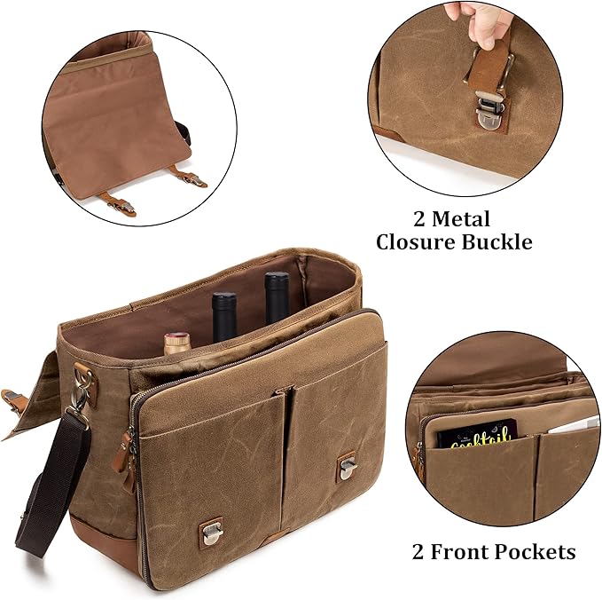 Lodrid Vintage Bartender Kit Bag with Flexible Compartments for Wine, Leather Waxed Canvas Bartender Tote with Removable Dividers, Bar Bag with Handle and Shoulder Strap, Case Only, Patent Design