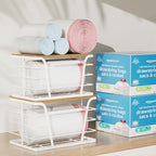 Extra Large 2 Pack Potato and Onion Storage Bins, Potato and Onion Storage Baskets with Bamboo Top, Trash Bag Dispenser, Storage Stackable for Kitchen Laundry Organizers, White