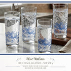 Spode Blue Italian Highball Glasses | Set of 4 | 15 Ounce Capacity | Tall Glasses for Drinking Cocktails, Mojito, Scotch, Water, and Juice | Handwash Only