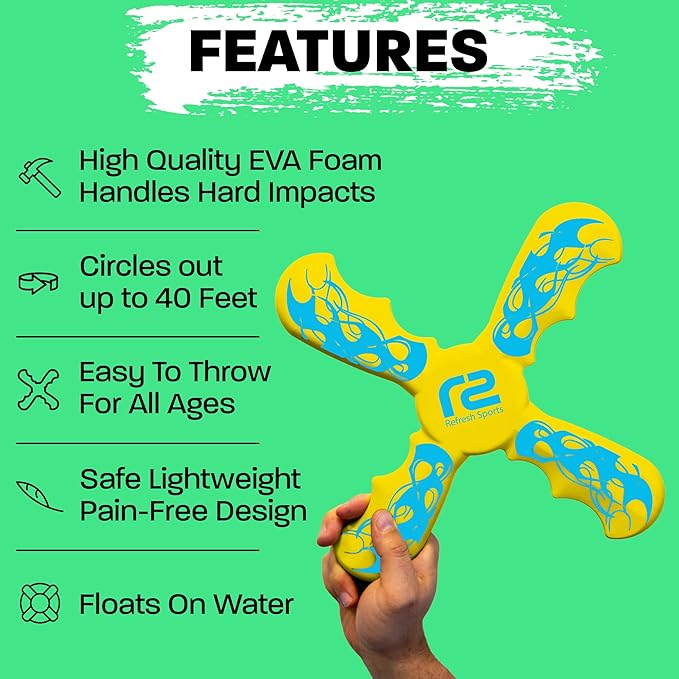 Kids Beach Toys Boomerang - Ultimate Beach Boomerangs for Beaches - Fun Easter Basket Stuffers for Boys & Girls - Playdates Sand Toys Soft Colorful Designs & Tons Of Fun Toy Easter Gifts For Kids