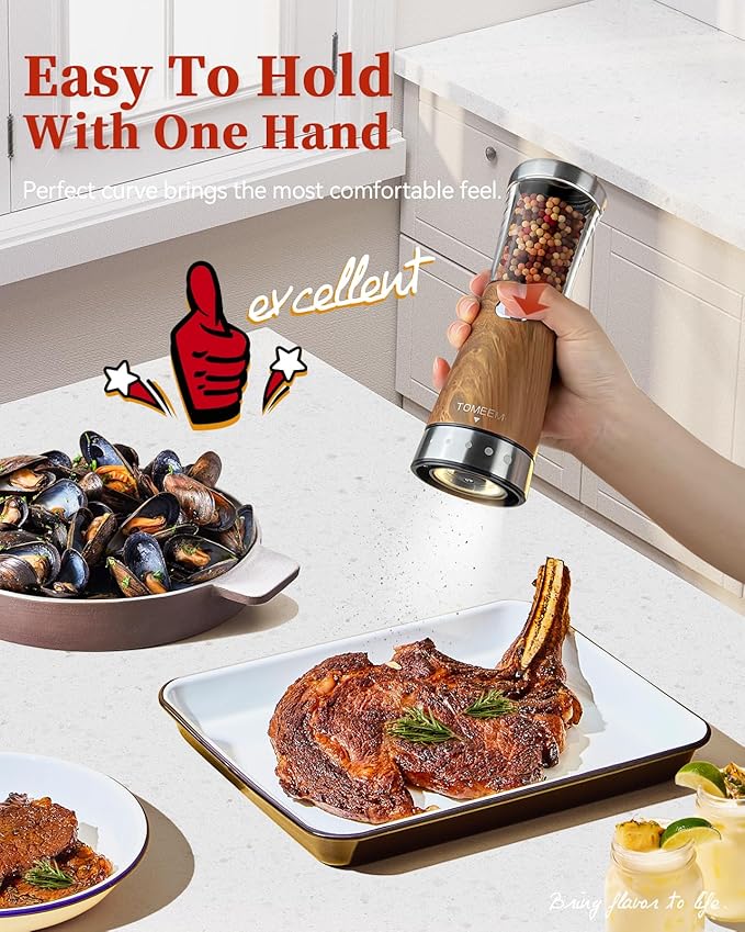 Electric Salt and Pepper Grinder Set with Storage Base, Stainless Steel Rechargeable Salt and Pepper Grinder Set with 4.5 oz Large Capacity, 1.8" Wide Mouth, Adjustable Coarseness, Ideal for Kitchen