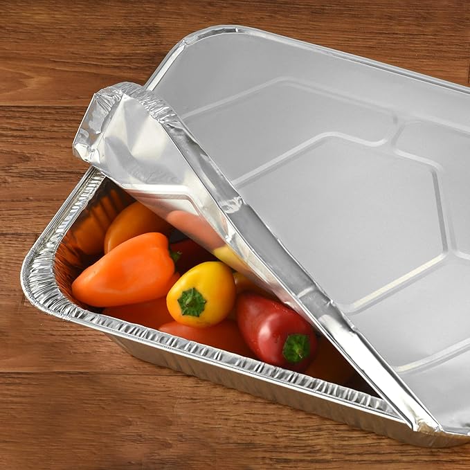 NYHI 9x13 Aluminum Pans With Lids, Disposable Half Size Steam Table Foil Pans for Catering, Baking, Roasting, Buffet Trays, Food Containers – (10 Pack)