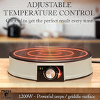 Moss & Stone 12” Electric Griddle Pan & Crepe Machine, Non-Stick Electric Crepe Maker with Adjustable Temperature, Includes Spreader & Spatula – Ideal for Pancakes, Blintzes & Tortillas