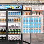 Tylza Commercial Refrigerator, Double Glass Door Display Beverage Fridge, 41.3 Cu Ft Upright Beverage Cooler Merchandiser with Replaceable Advertising Light Board, Rebound Door, Fast Cooling, Black