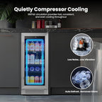 Yeego Beverage-Refrigerator,15 Inch Beverage Cooler 2PCS Small Wine Fridge Built-in or Freestanding with Auto Defrost, Mini Fridge with Glass Door for Bottles and Cans Beer/Soda/Water/Wine