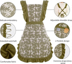 Pinknoke Vintage Pinafore Apron Dress for Women with Pockets Cute Floral Chef Aprons for Kitchen Cooking Baking Gardening