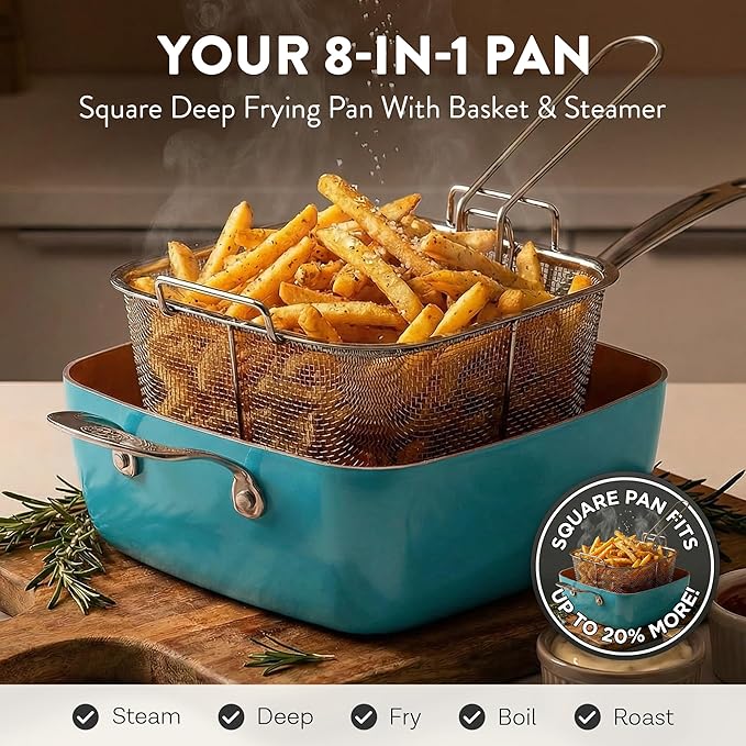 GOTHAM STEEL 20 Piece Copper Pots and Pans Set Nonstick Cookware & Ceramic Bakeware Set, PFOA PFOS Free, Dishwasher/Oven Safe, Metal Utensil Safe – Turquoise