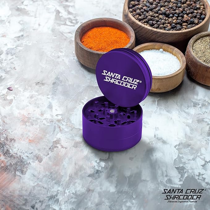 Santa Cruz Shredder Metal Herb Grinder Knurled Top for Stronger Grip 3-Piece Large 2.7" (Purple)