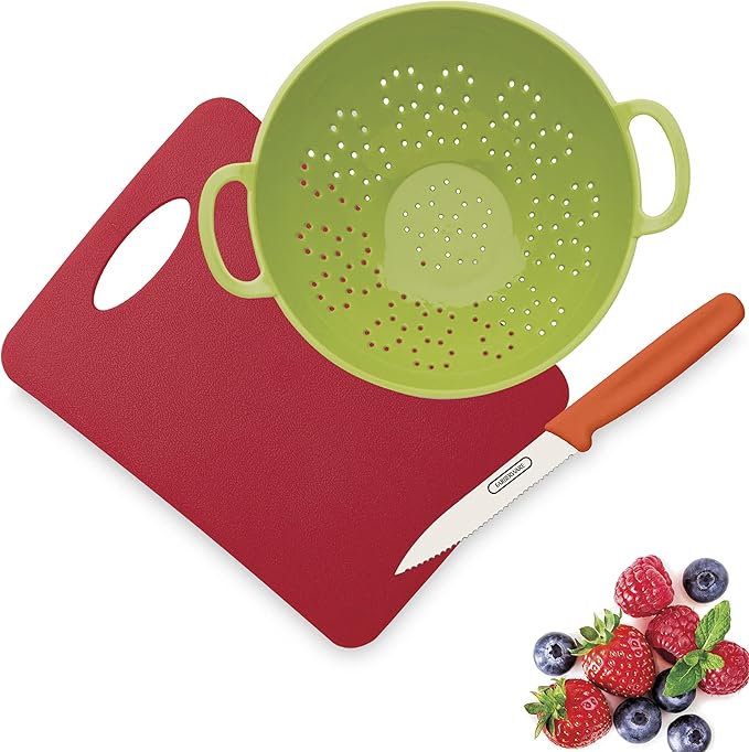 Farberware Healthy Eating 3 Piece Set with Mini Colander with Paring Knife, Small Cutting Mat