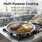Nonstick Stainless Steel Cookware, 12-Inch Round Griddle Pan with PFAS-Free PURELYSEAR Ceramic Technology, Scratch Proof, Cool Grip Handles, Dishwasher Safe