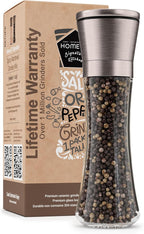 HOME EC Original Stainless Steel Salt or Pepper Grinder 1pk - Adjustable Ceramic Sea Salt Grinder or Pepper Mill - Tall Glass Spice Shaker - Spice Mill w/Ebook (Bronze)