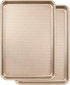 Wildone Baking Sheet Pan Set, Honeycomb Embossed Nonstick Baking Sheet 15x10 In, Thicker Carbon Steel Cookie Sheet, Even Heating Jelly Roll Pan, Champagne Gold, 2 Pack