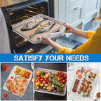 P&P CHEF 16 x 12 x 1 Inch Toaster Oven Pan with Grid Rack and Silicone Mat, Stainless Steel Toaster Oven Tray Baking Pan with Cooling Roasting Rack, Dishwasher Safe (3Pcs)