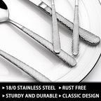 49-Piece Hammered Silverware Set with Organizer, Food-Grade Stainless Steel Flatware for 8, Cutlery Utensil Sets with Steak Knives, Rust-proof, Mirror Polished, Dishwasher Safe, Round Hammered