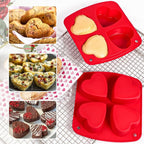 Webake Silicone Heart Mold 2.75" Heart Shaped Cake Pans, 4-Cavity Air Fryer Baking Pan Muffin Cupcake Mold for Baking, Soap, Egg Bites 2 Pack