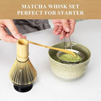 Matcha Whisk Set, Matcha Making Kit Whisk (Chasen Holder), Ceramic Whisk Holder (Black), Bamboo Scoop, Powder Starter Sifter, Spoon Japanese Tea Tools For Ceremony Gift