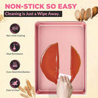 Professional Non-Stick Baking Sheets Set, 3-Piece Heavy Duty Carbon Steel Cookie Sheets with Oven Safe & Even Heating for Baking, Roasting, Cooking (Pink)