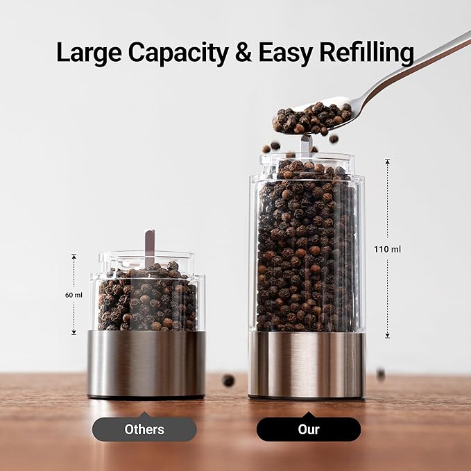 ThermoMaven Electric Salt and Pepper Grinder Set, 110ml Larger Rechargeable Automatic Salt and Pepper Mill Grinder with 6 Adjustable Coarseness, Electric Salt and Pepper Shakers, LED, Mint Green