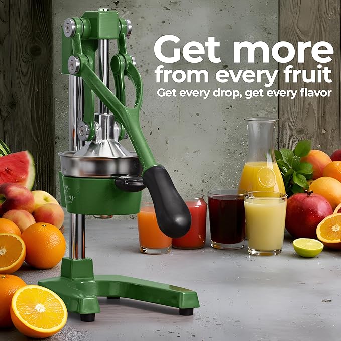Zulay Kitchen Cast Iron Juicer - Easy-to-Clean Heavy-Duty Manual Juicer, Professional Citrus Juicer - Stainless Steel Lemon Squeezer - Manual Citrus Press & Orange Squeezer - Orange Juicer – Green