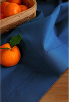 Solino Home Cotton Linen Placemats Set of 4 - Hemstitch Lapis Blue Placemats 14 x 19 Inch - Machine Washable Table Mats for Winter