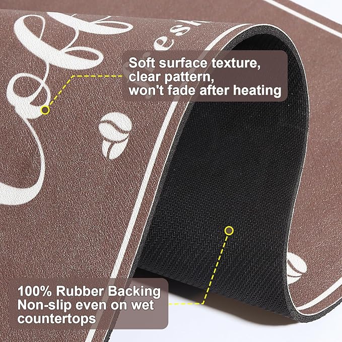 CooRug Absorbent Coffee Mat, Fashion Dish Drying Mat for Kitchen Counter Coffee Bar Accessories Espresso Machine Dish Rack 17" x 32" Brown
