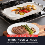 Caannasweis Nonstick Griddle Grill Pan - 19.5" x 11" Reversible Griddle Pan for Stove Top, Grill, or Campfire, Two Burner Cast Aluminum Grill, Rectangular Baking Flat and Ribbed Griddle Plate, Beige