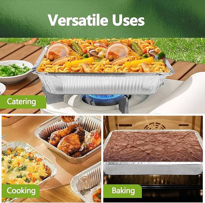 Thickened 10 Pack Heavy Duty Aluminum Pans with Lids, 9x13 Aluminum Foil Pans Disposable, Half Size Steam Table Foil Baking Tray for Cooking, Baking, Roasting & Chafing, Carton Packaging